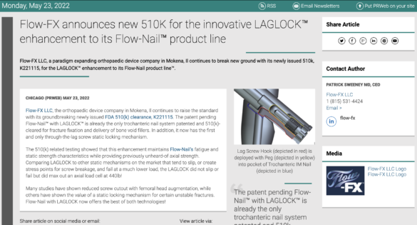 Flow-FX Laglock 510K Press Release